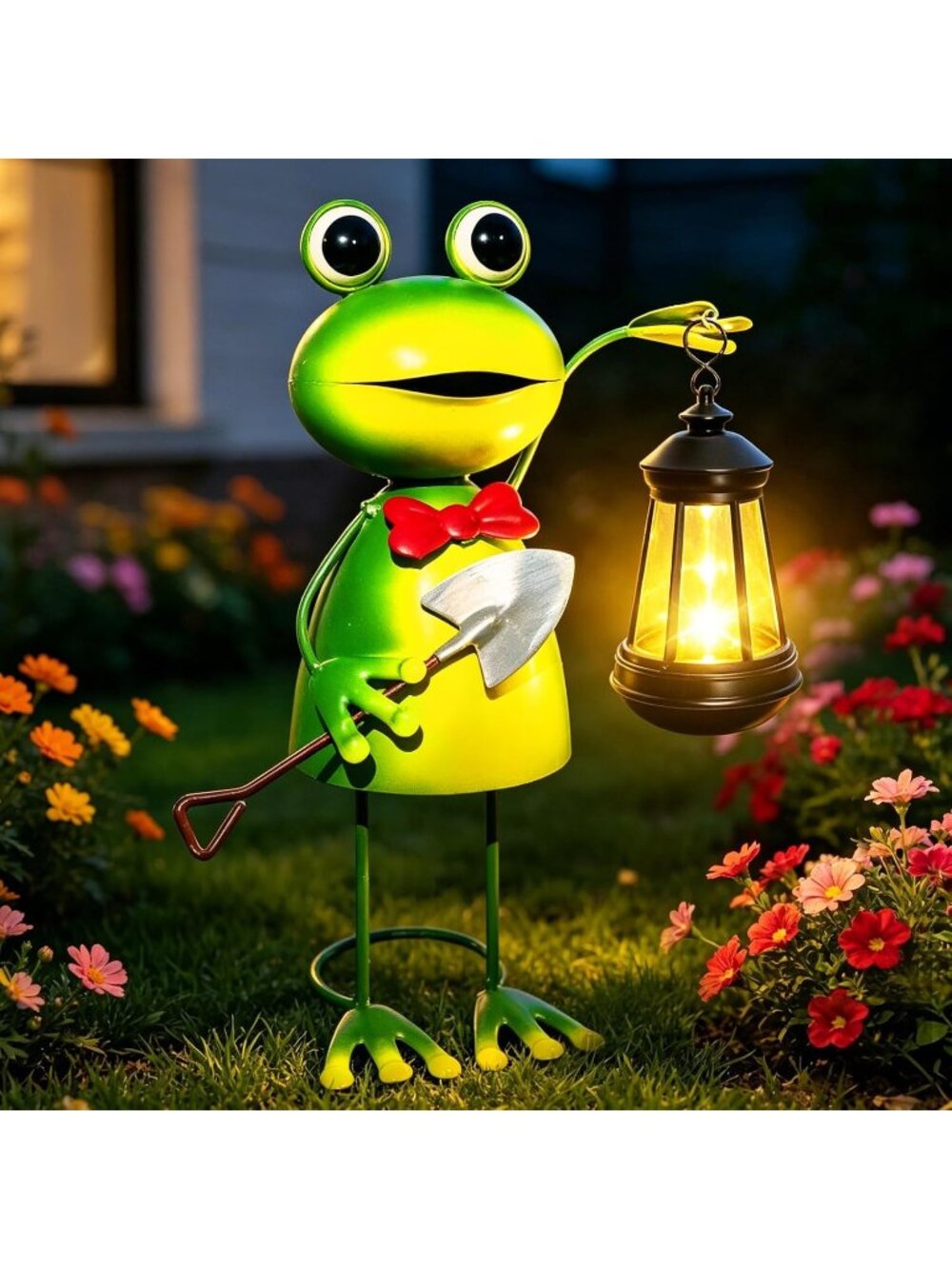 Solar Frog Garden Statue with Lantern Metal Frog Solar Light Outdoor Waterproof